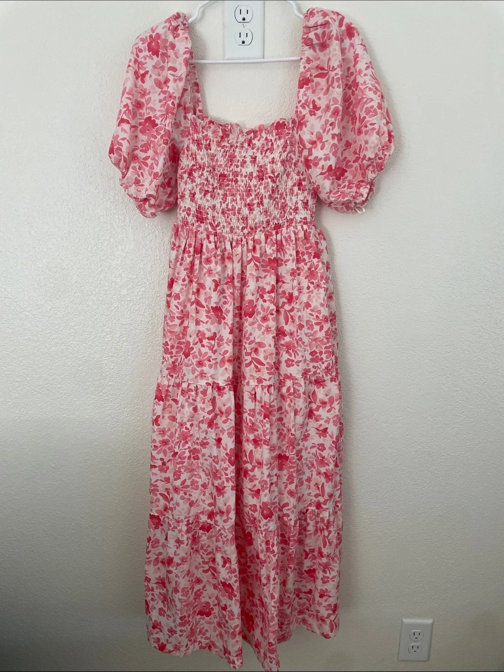 Women’s Pink Emerson Poplin Floral Smocked Midi Dress